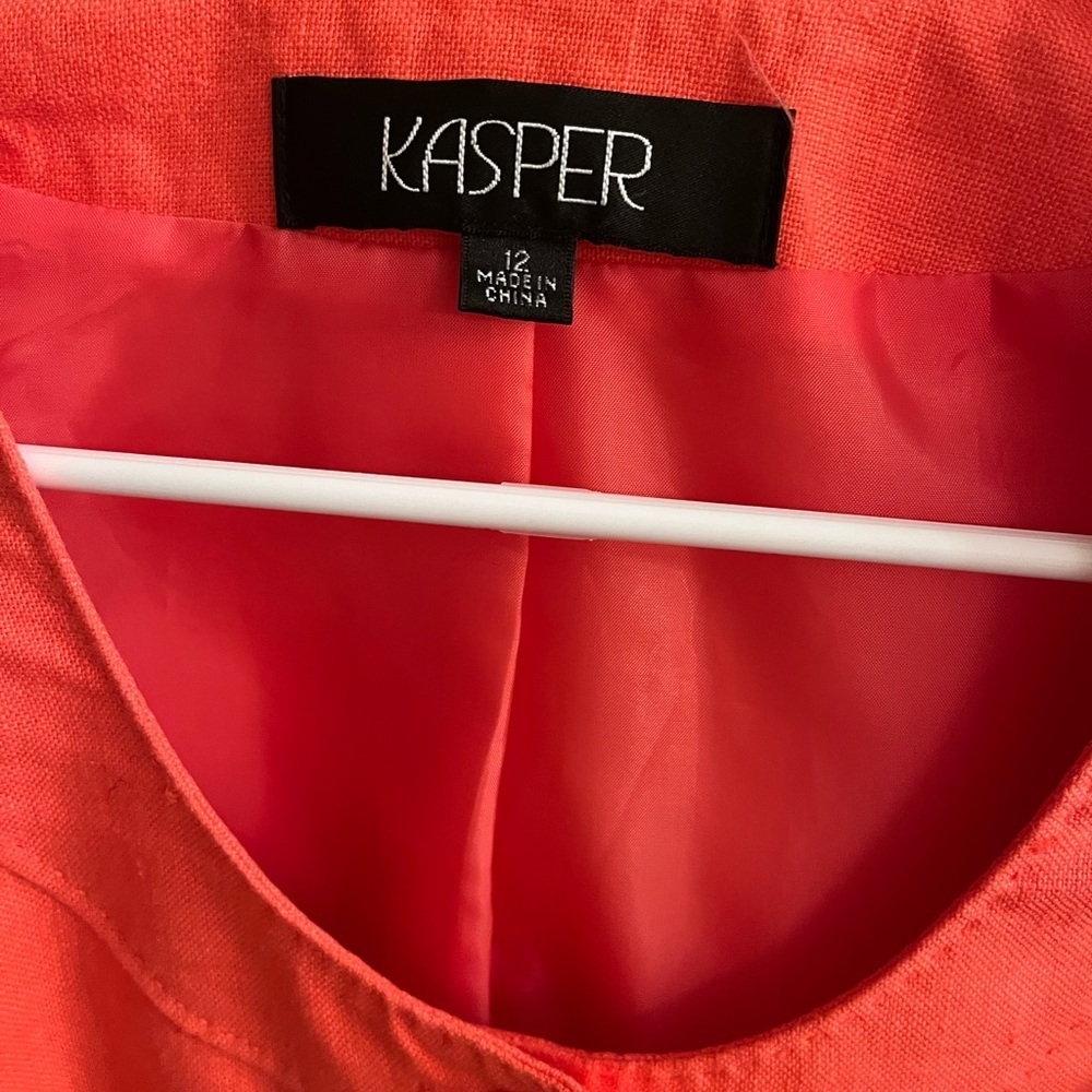 KASPER~100% LINEN~CROPPED BLAZER~CORAL~12 - Picture 2 of 10